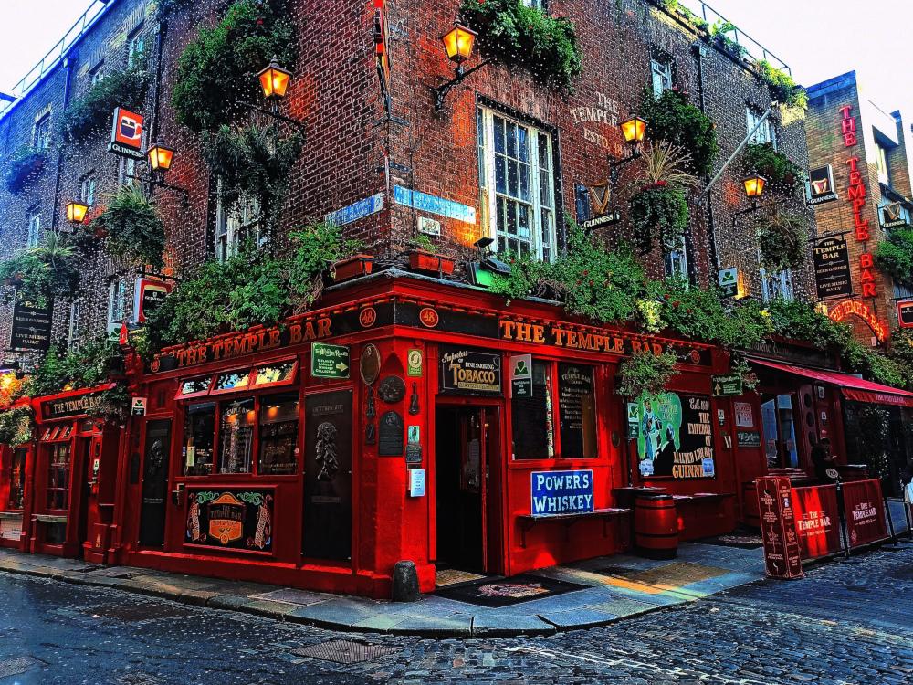 Photograph of the Temple Bar in Dublin, Ireland.